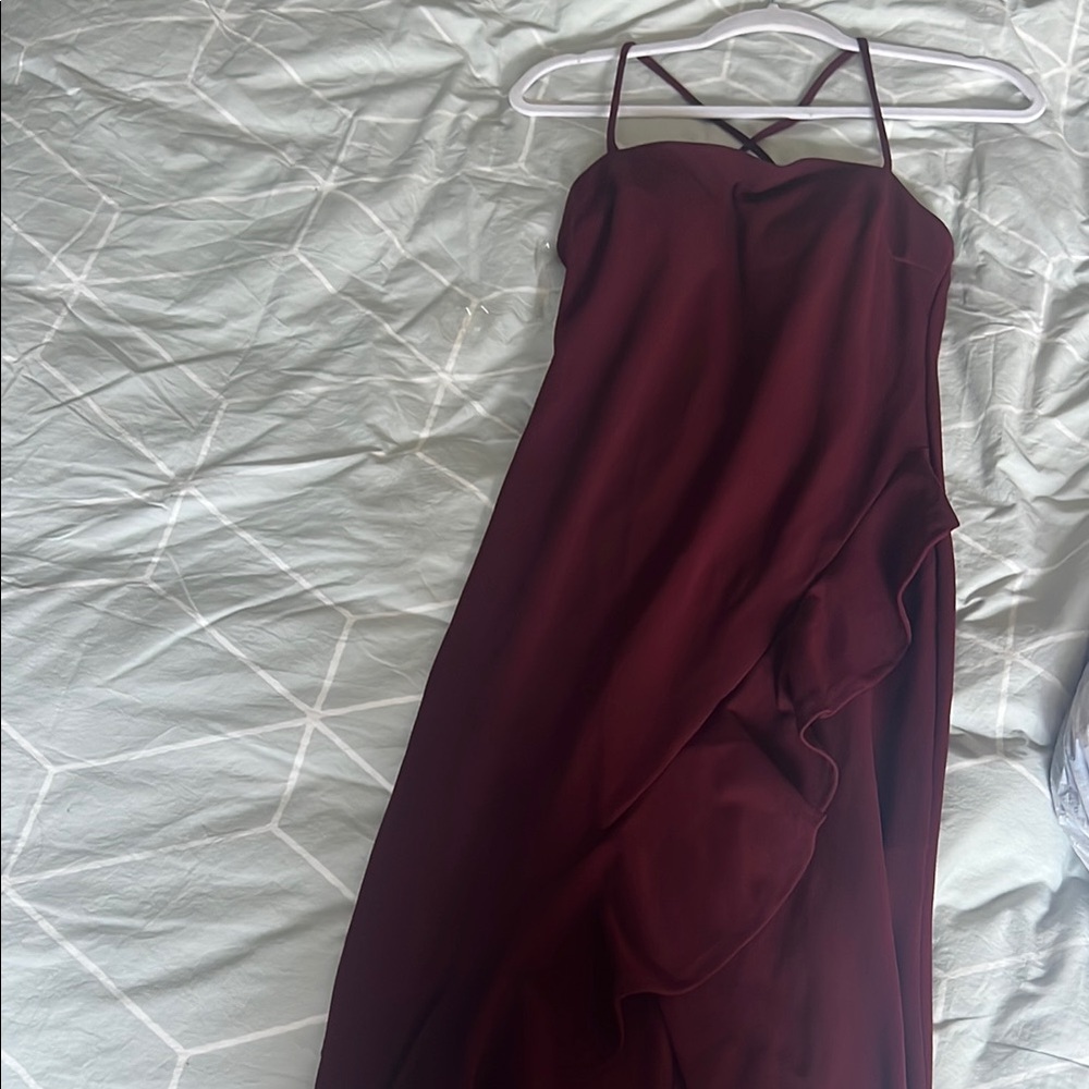 Crystal Doll Red Ruched Asymmetrical Slip Dress